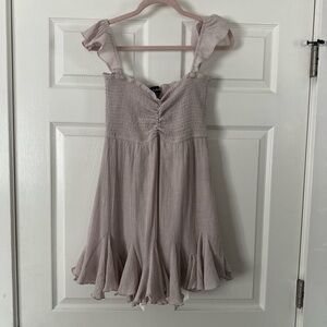 Aakaa Tan Ruffle Mini Dress | Smocked Bodice | Boho Cottagecore Style | Size M